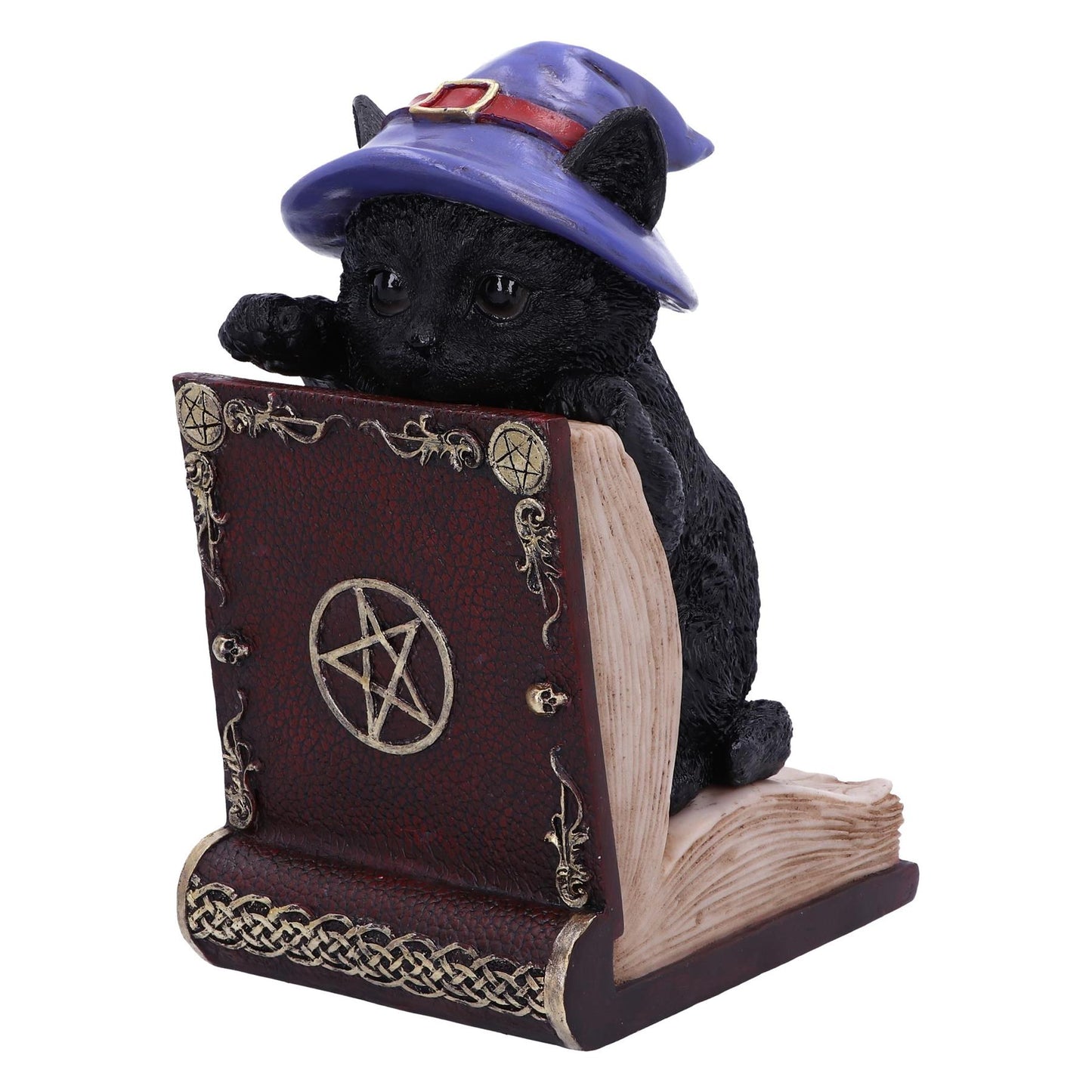 Mystical Witch Cat Bookend Figurine Gothic Spell Book Pagan Fantasy Ornament Decor