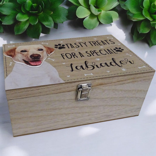 Labrador Golden Dog Treat Box | Wooden Pet Storage for Dog Lovers