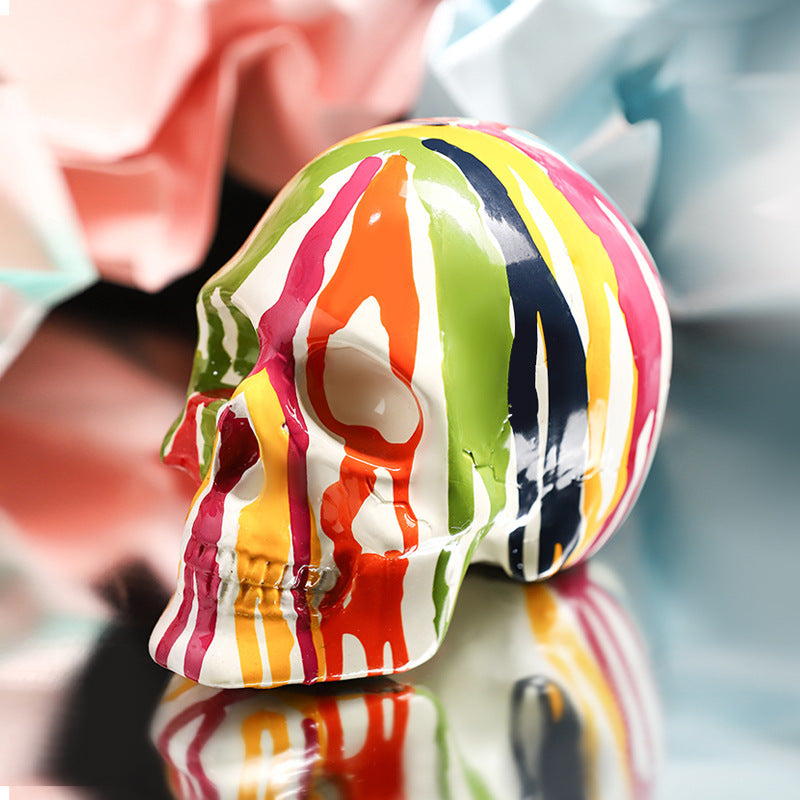 Creative Color Painted Skull Resin Crafts Sculpture Model