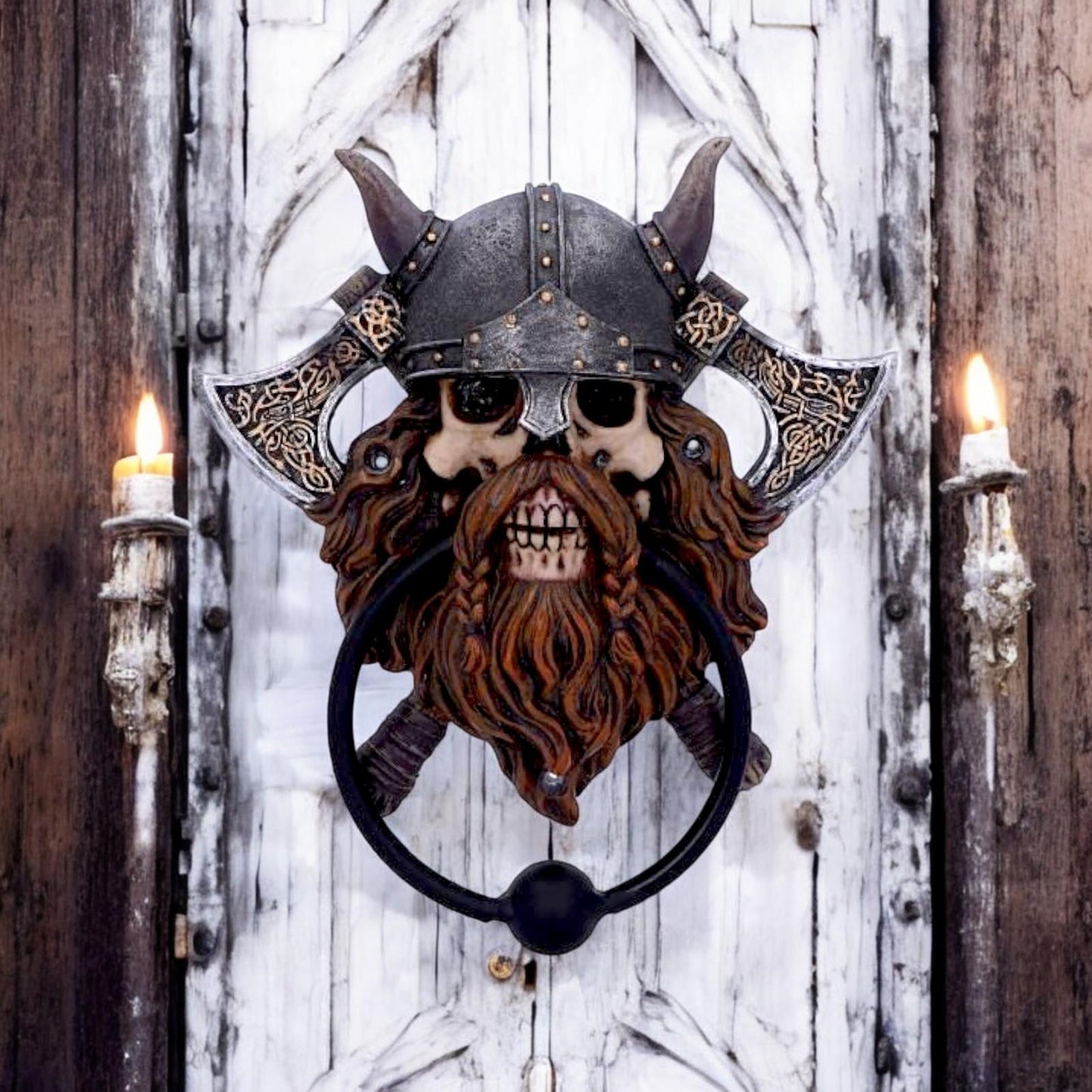 Viking Skull Door Knocker Norse Warrior Mythical Decor Gothic Home Ornament