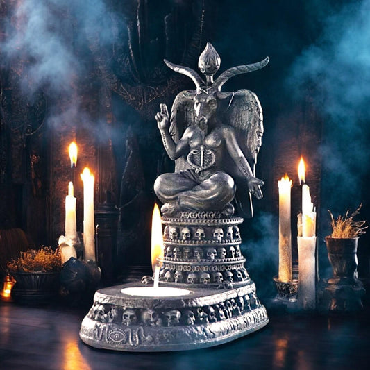 Exclusive Baphomet's Devotion Tea Light Holder – 17cm Gothic Occult Candle Holder