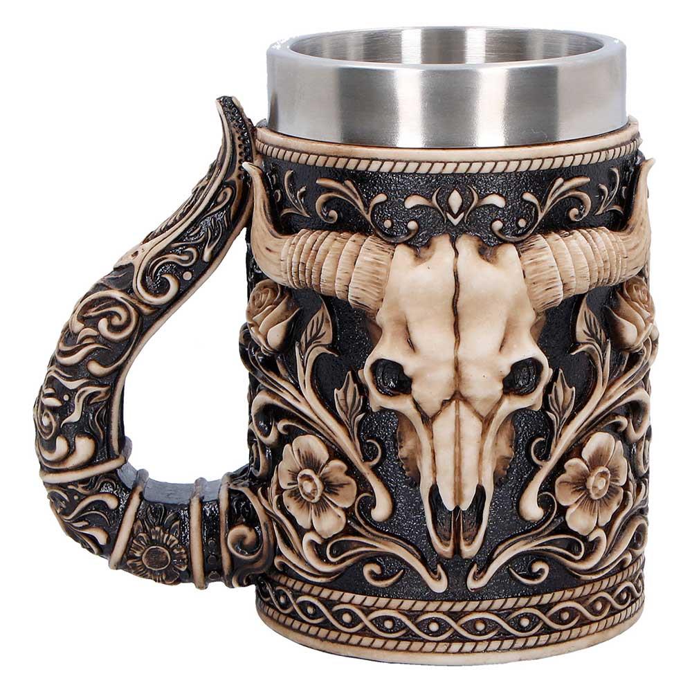 Bull Skull Tankard Western Cowboy Mug Gothic Barware Collectible Drinkware