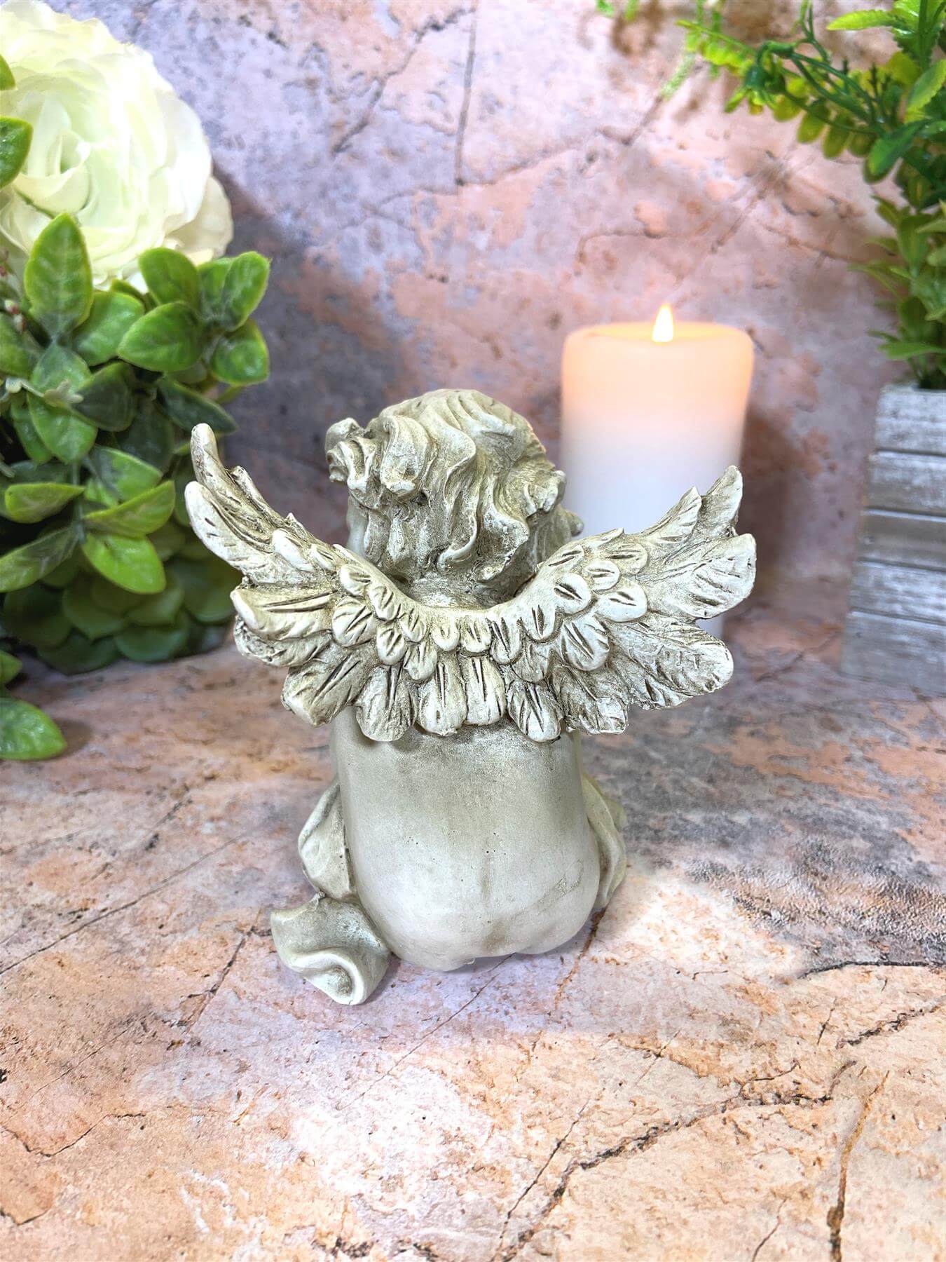 Guardian Angel Grave Cherub Resin Ornament - Symbol of Peace and Remembrance, Memorial Cemetery Decor - 12 x 10 cm