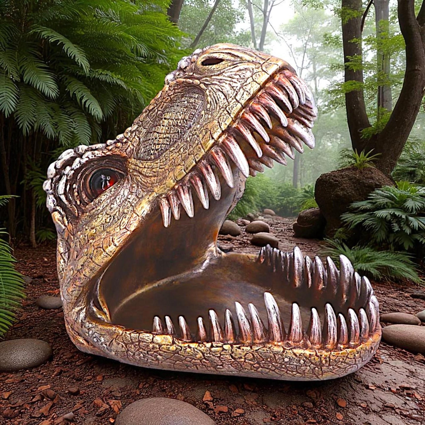 T-Rex Skull Trinket Dish Metallic Dinosaur Head Bowl Jurassic Fossil Decor Gift
