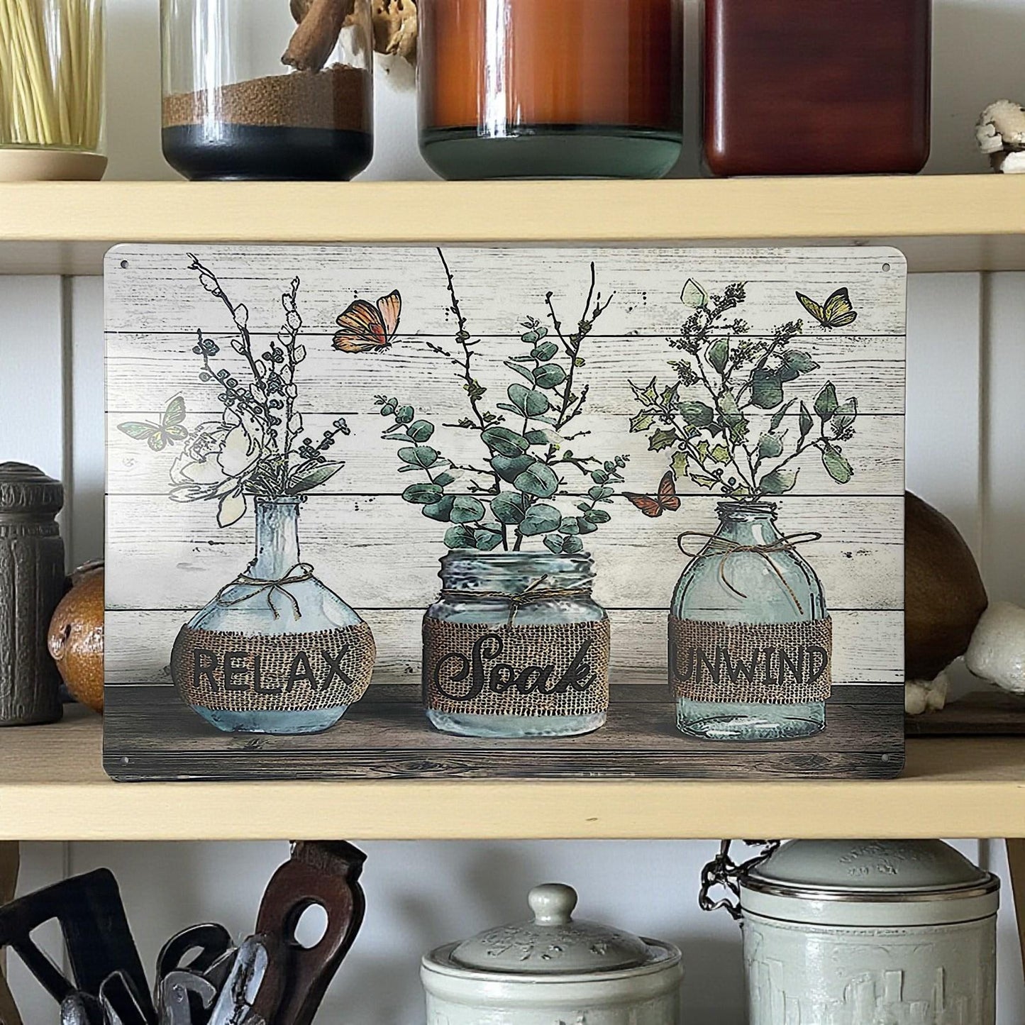 Farmhouse Bathroom Metal Wall Sign Relax Soak Unwind Rustic Country Plaque