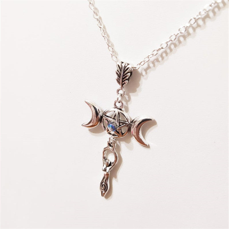 Vintage Symmetrical Moon Hollow Pentagram Pentagram Diy Pendant Necklace