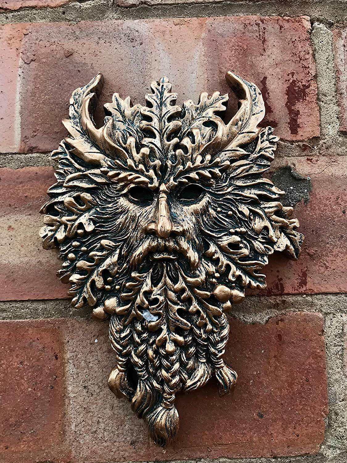 Antique Style Resin Green Man Wall Plaque Mythical Forest Deity Garden Decor, Enchanting Nature Spirit Face, Outdoor Artwork-Osiris Craftworks