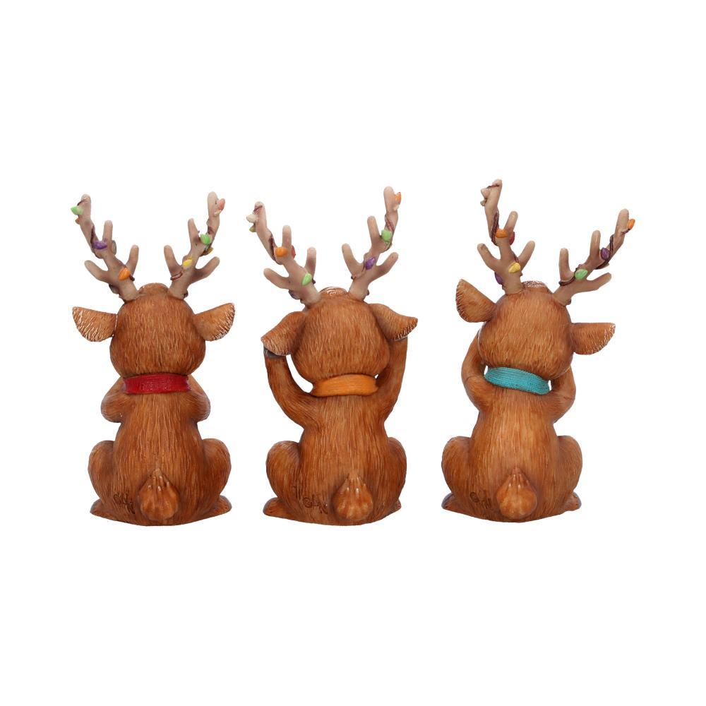 Christmas Reindeer Ornaments Set 3 See Hear Speak No Evil Festive Figures Gifts