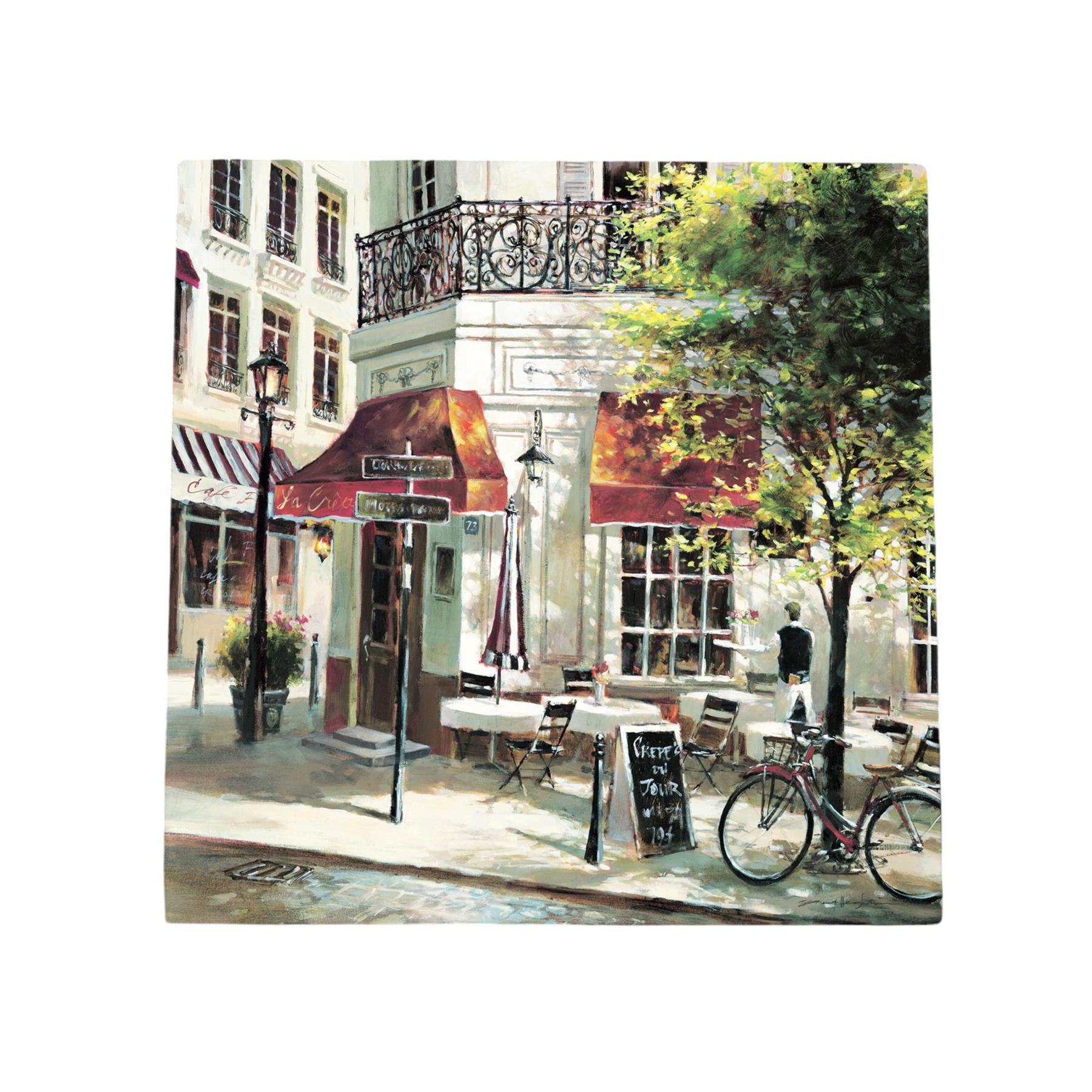 THE CREPE HOUSE Ceramic Art Tile by Brent Heighton – 20x20 cm Wall Art, Ready to Hang – Parisian Café Scene-Osiris Craftworks