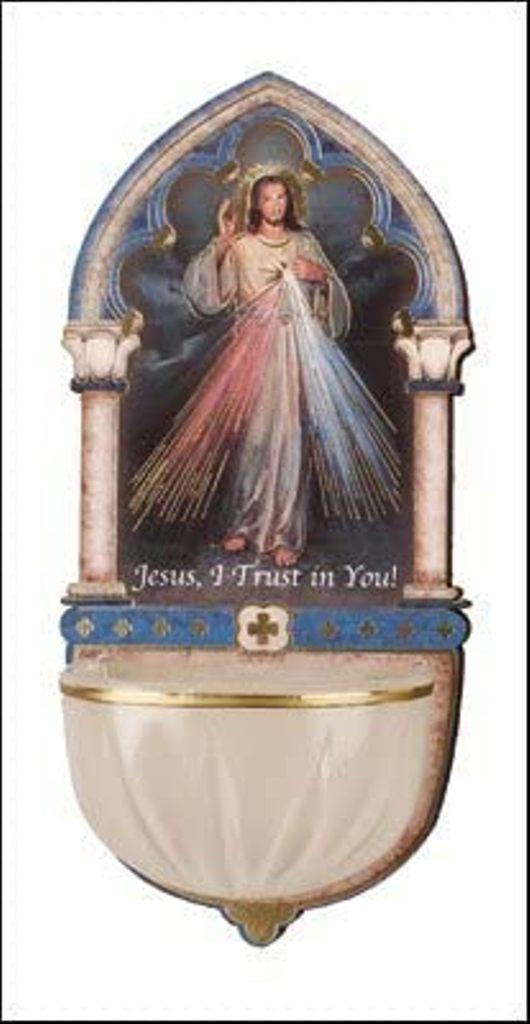 Luminous Divine Mercy Holy Water Font | 12.5 cm Gold Foil Catholic Religious Decor | Blessing & Protection