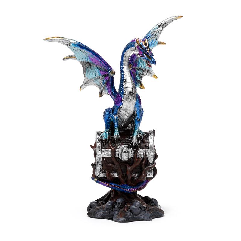 Blue Dragon Guardian Figurine - Gothic Fantasy Resin Sculpture Decor 19cm