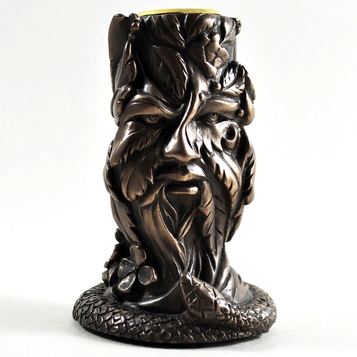 Wiccan Greenman Candle Holder - 9.2 cm Bronze Finish Pagan Decor, Nature Spirit Candle Holder