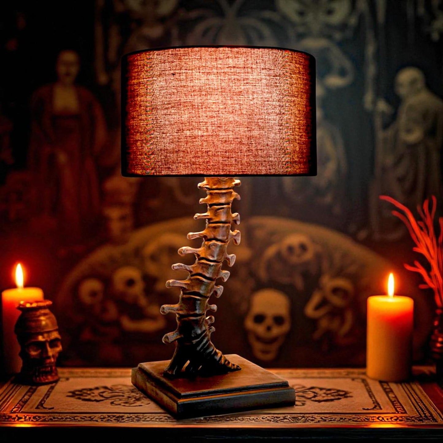 Gothic Vertebrae Table Lamp Spine Light with Shade Halloween Horror Decor
