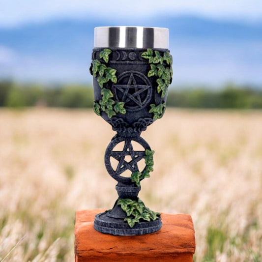 Wiccan Ivy Goblet with Pentagram Symbol 19.5cm - Gothic Pagan Chalice Gift