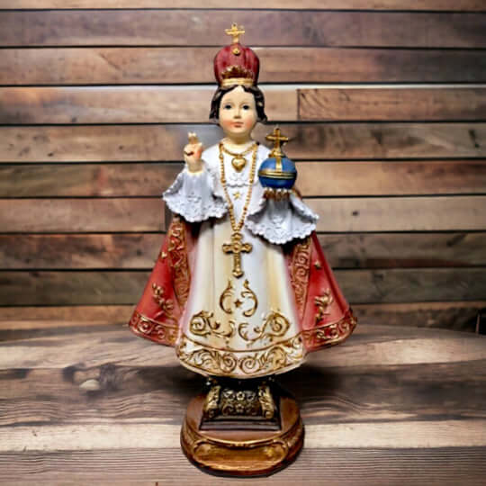 Infant of Prague Statue – Divine Child Jesus Figurine, Resin Religious Sculpture, Christian Faith Ornament, Catholic Home Decor, Sacred Art