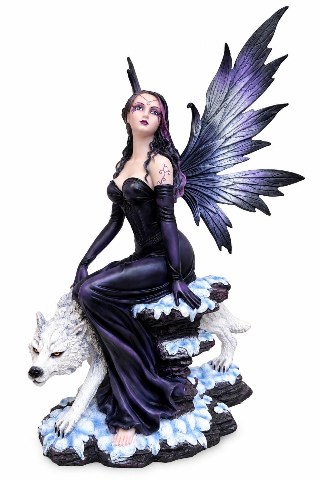 Gothic Fairy with White Wolf Figurine 50cm Dark Fantasy Statue Ornament Decor