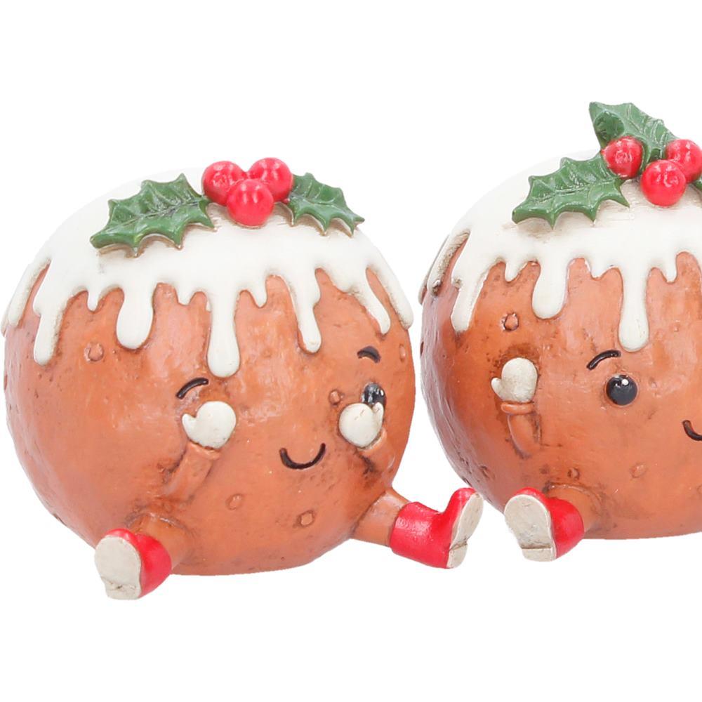 Christmas Pudding Figurine Set 3 See Hear Speak No Evil Cute Festive Shelf Decor