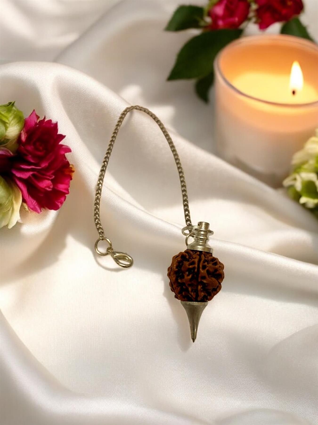 Rudraksha Dowsing Pendulum with Clasps - Natural Energy Healing Tool, 22cm Chain Length