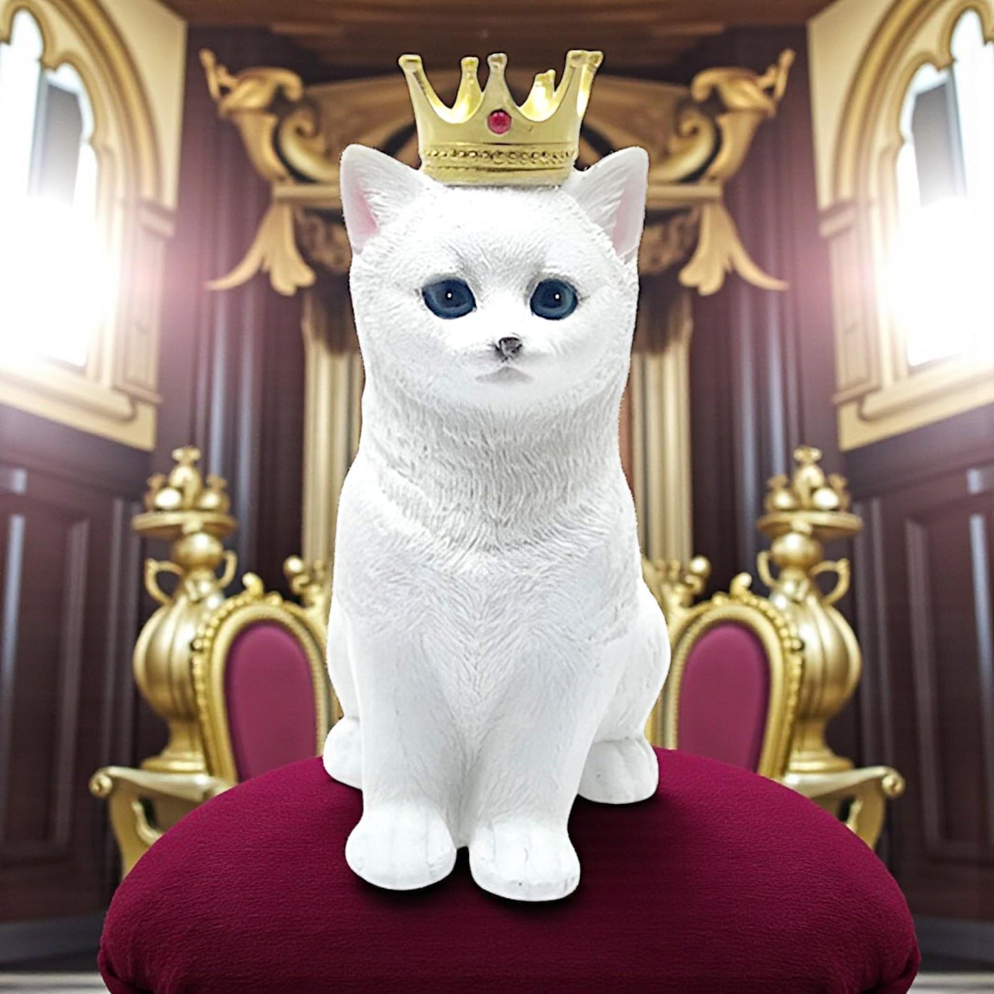 Majestic Royal Cat Figurine Regal White Feline Ornament Animal Sculpture  Decor