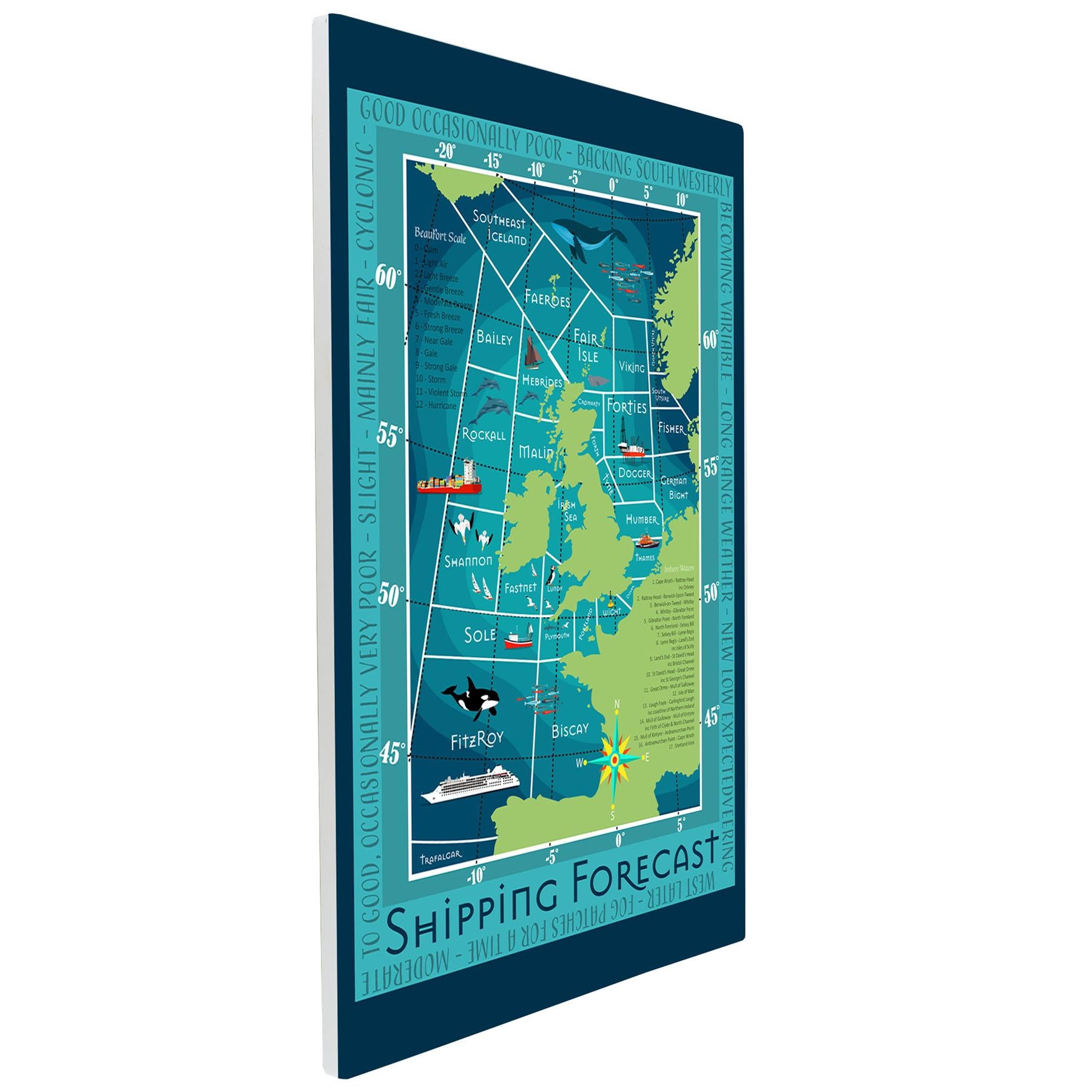 Katie Pearson Shipping Forecast Nautical Art Tile 30x20cm - Ready to Hang Wall Decor-Osiris Craftworks