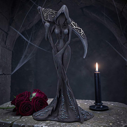 Femme Fatale Reaper Statue Gothic Hooded Female Scythe Dark Angel Ornament Fantasy Decor