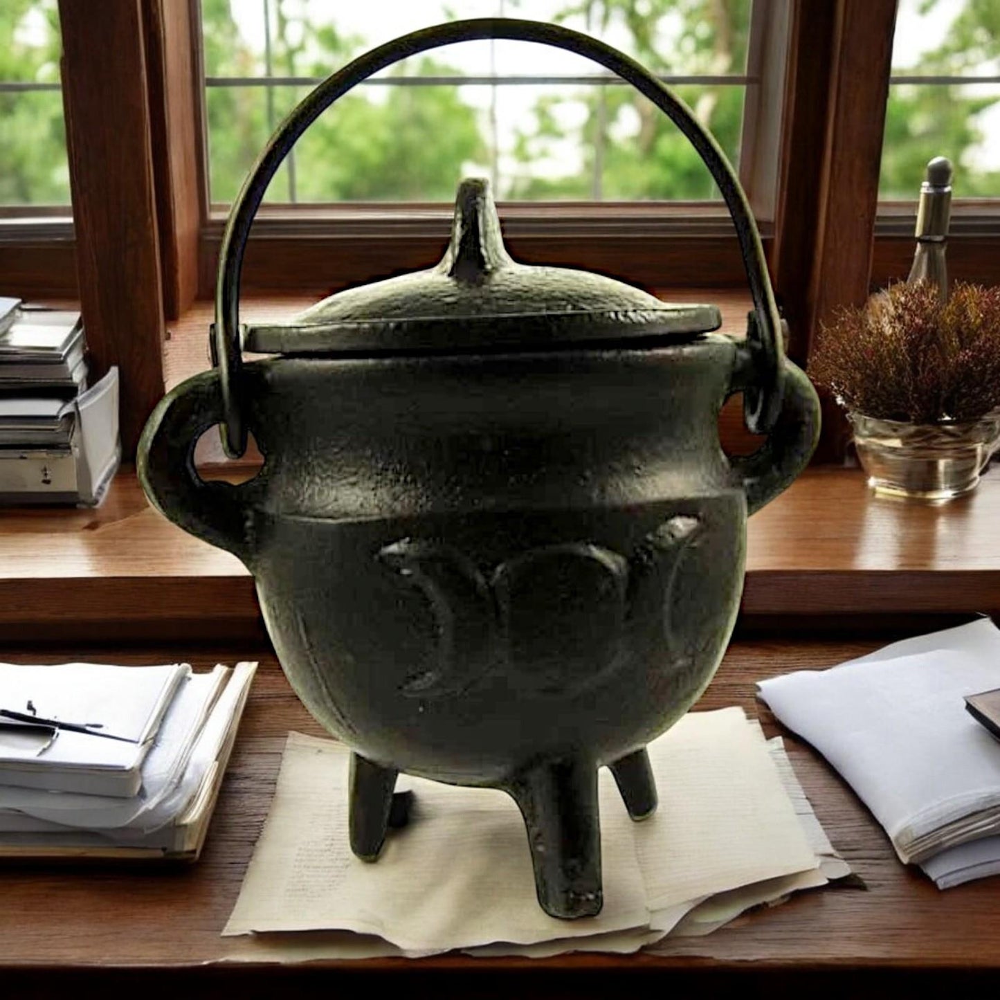 Triple Moon Cast Iron Cauldron 11cm | Pagan Witchcraft Wiccan Altar Tool