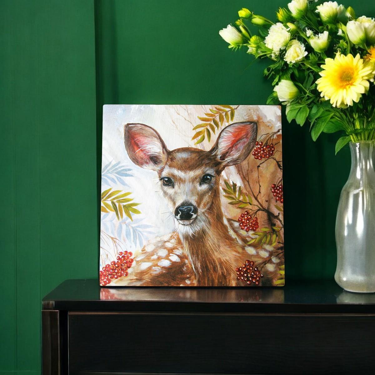 THE GLADES Deer Ceramic Art Tile by Judith Yates 20x20cm - Handcrafted & Ready to Hang