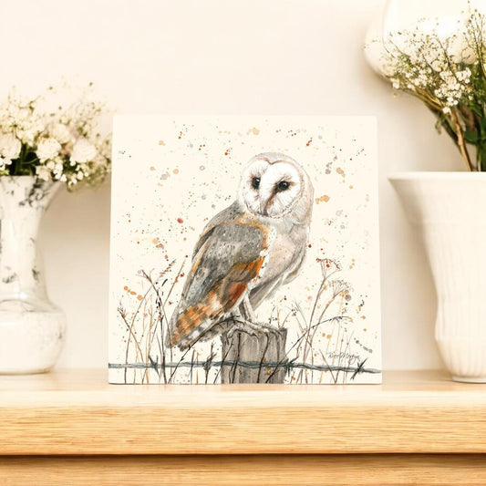 OSWALD Barn Owl Art Tile by Bree Merryn - Ceramic Wall Decor 20x20 cm Ready to Hang - Perfect Gift