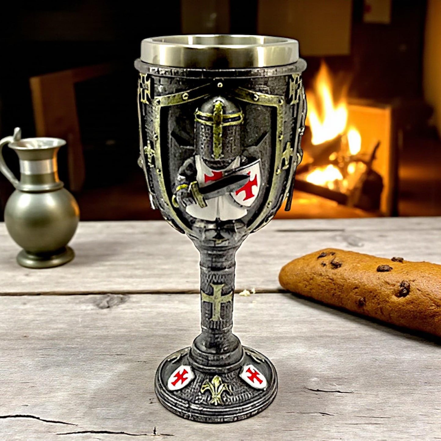 Medieval Knight Goblet with Shield and Sword Crusader Chalice Resin Fantasy Gift