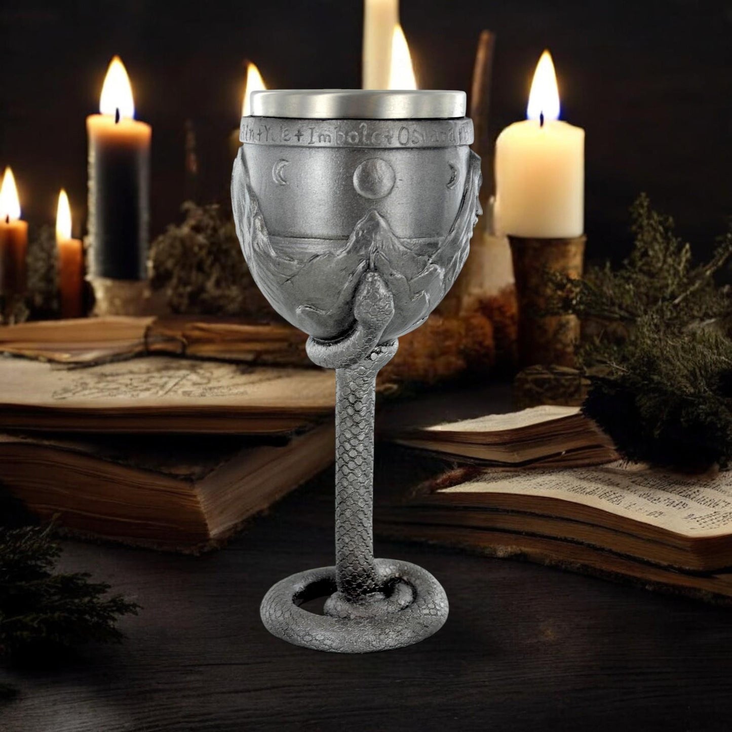 Mystical Witch Goblet – Handcrafted Resin & Stainless Steel Chalice – Enchanting Design by Tina Tarrant, Ideal for Wiccan Rituals, Occult Collectors, and Halloween Decor