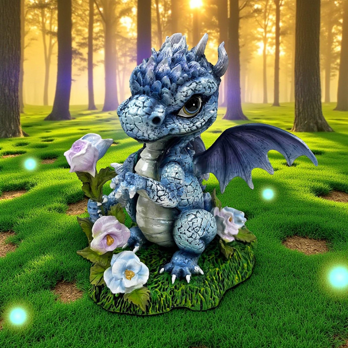 Fantasy Dragon Ornament Blue Resin Baby Dragon Figurine Gothic Collectible 13.5 cm