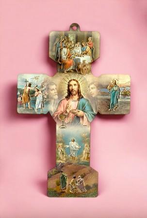 Cross with Religious Imagery | Decorative Wall Hanging | Holy Cross | Inspirational Christian Art