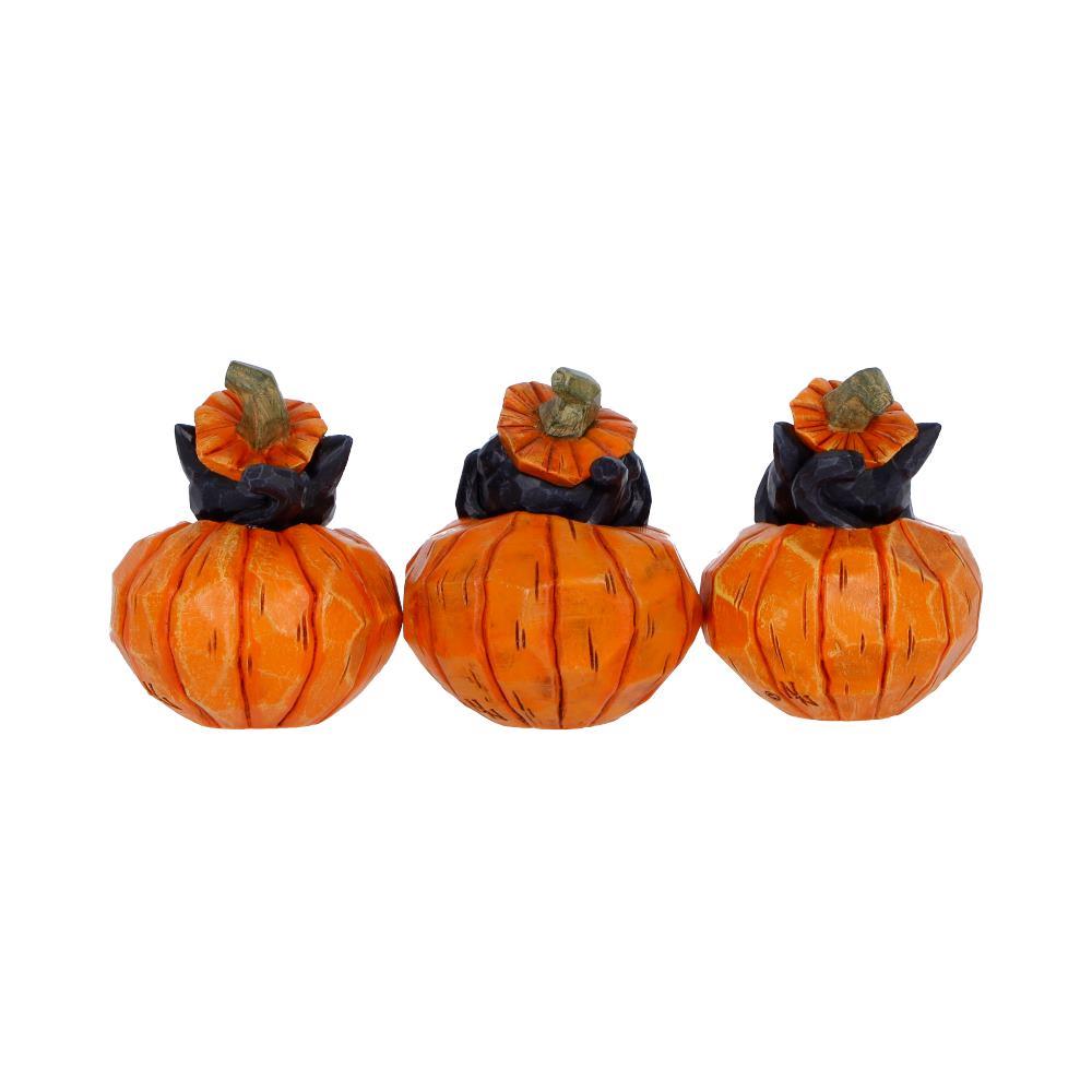 Black Cat Pumpkin Ornaments Set 3 See Hear Speak No Evil Gothic Halloween Figures