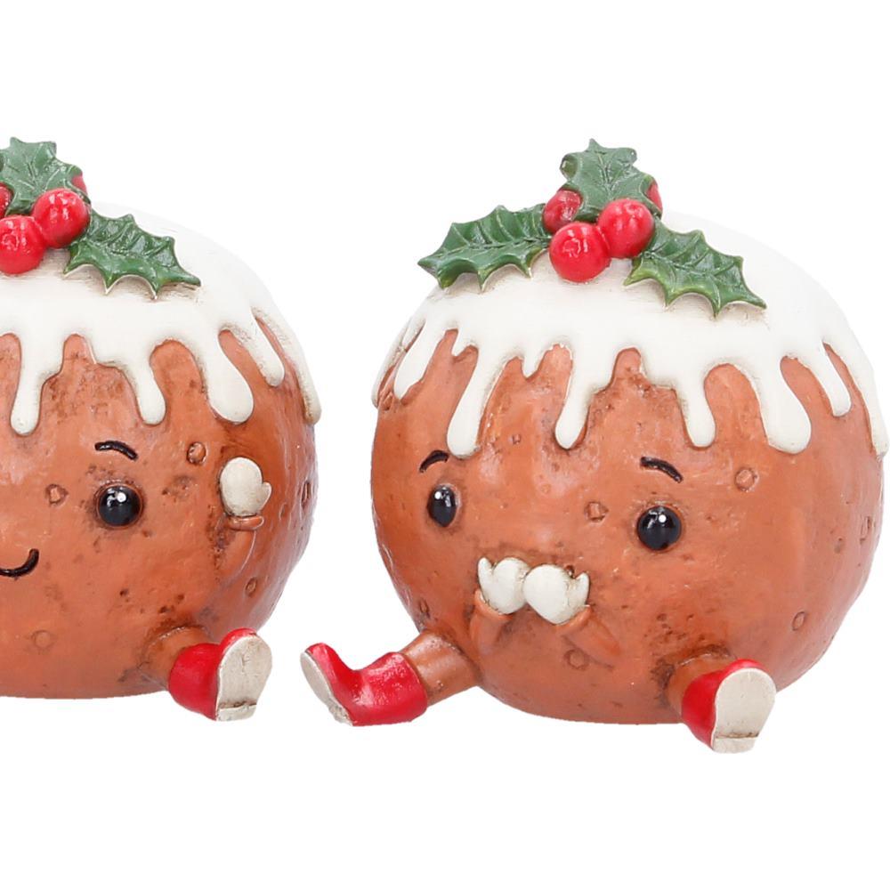 Christmas Pudding Figurine Set 3 See Hear Speak No Evil Cute Festive Shelf Decor