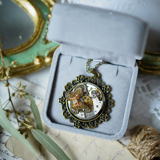 Vintage Steampunk Butterfly Pendant Necklace Gift