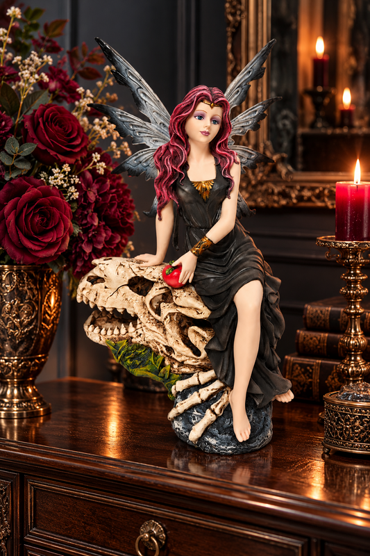 Gothic Fairy on Dinosaur Skull Figurine 25cm Dark Fantasy Statue Ornament Decor