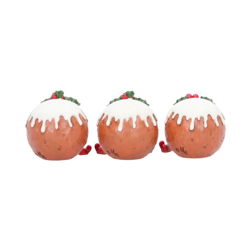 Christmas Pudding Figurine Set 3 See Hear Speak No Evil Cute Festive Shelf Decor