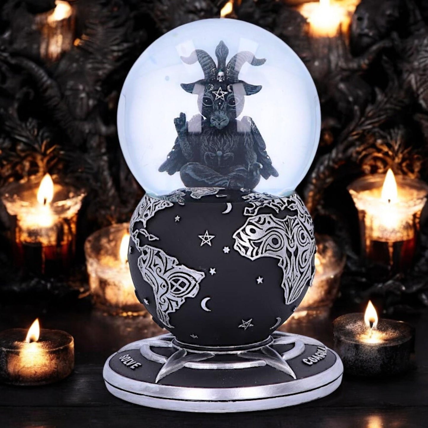 Gothic Baphomet Snow Globe Occult Home Decor Witchcraft Collectible Fantasy Art Decor