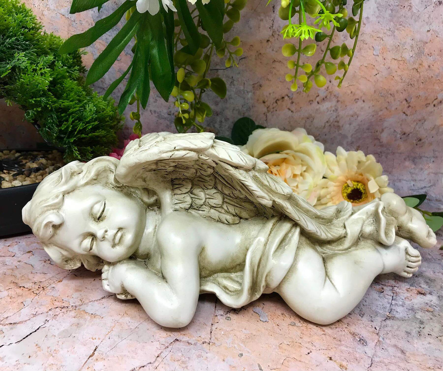 Osiris Trading UK Cherub Graveside Sculpture Memorial Grave Garden Peaceful Angel Ornament Shelf Sitter