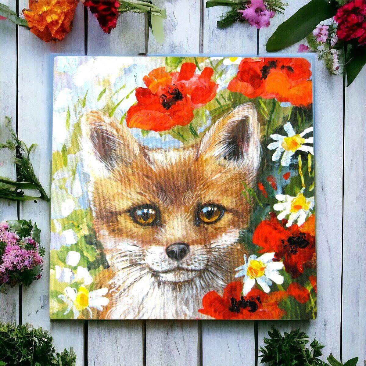 Charming Fox Cub Forage Ceramic Tile Judith Yates Enchanting Woodland Wall Art-Osiris Craftworks