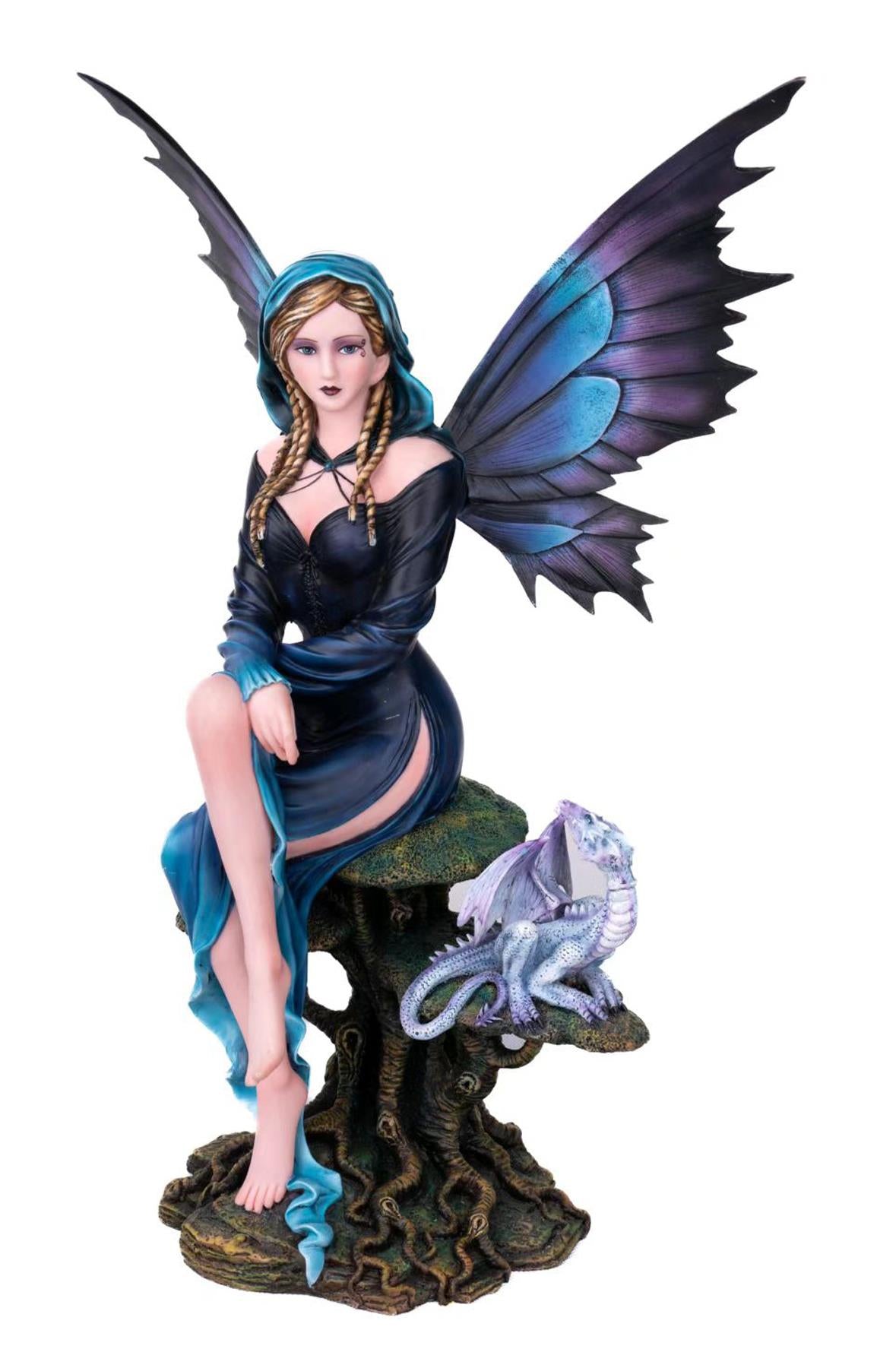 Fantasy Fairy Companion with Dragon Figurine Magical Mythical Gothic Sculpture