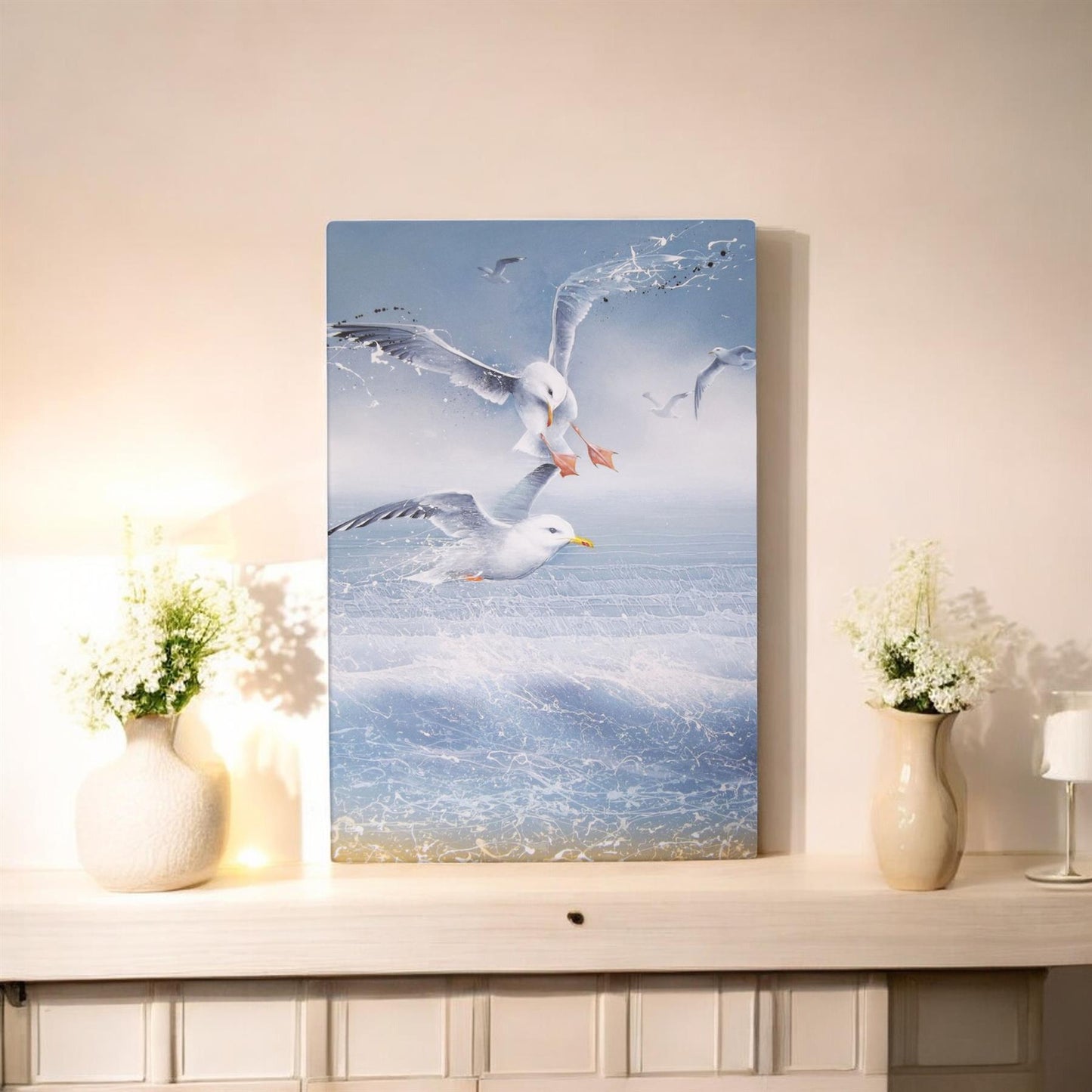 GULLS Ceramic Art Tile by D. Finney | 30x20 cm | Wall Hanging Decor | Seaside Nature Art in Gift Box