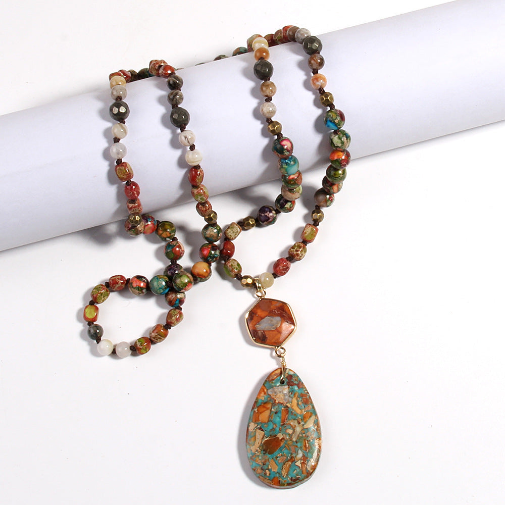 New Fashion Bohemian Style Multicolor Emperor Stone Knotted Necklace