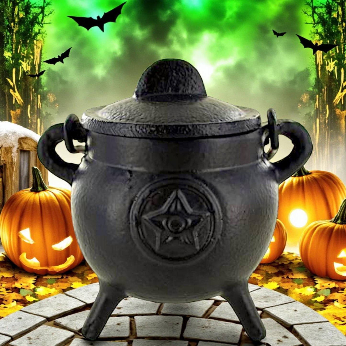 Cast Iron Pentagram Cauldron Wiccan Altar Tool Pagan Witchcraft Ritual Burner