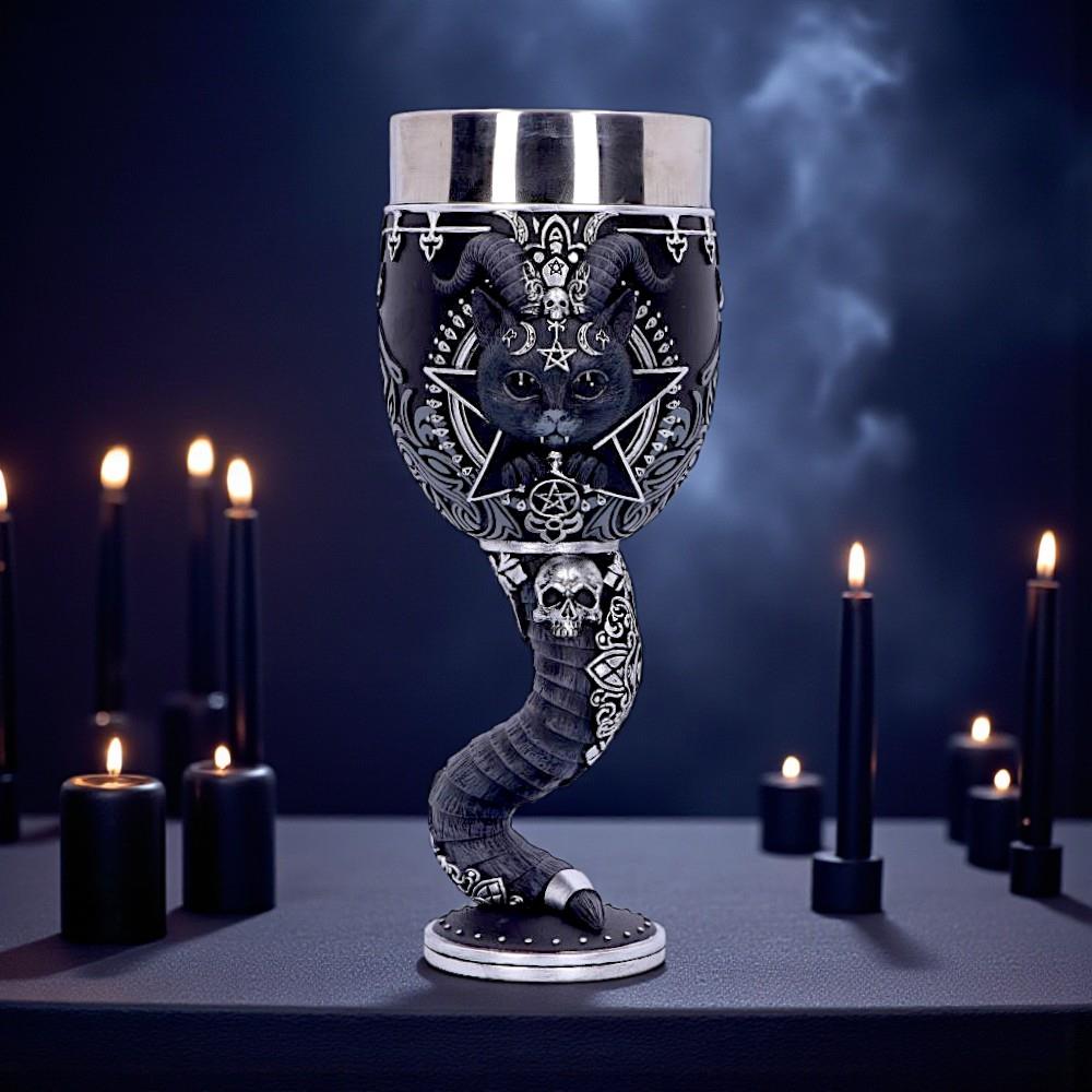 Pawzuph Occult Goblet Gothic Cat Chalice Pentagram Cup Pagan Altar Drinkware