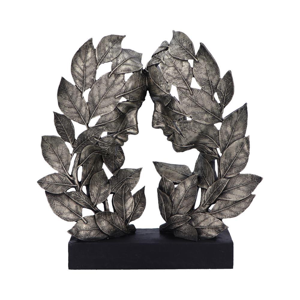 Silver Leaf Couple Face Statue Abstract Romantic Sculpture Decorative Art Figurine