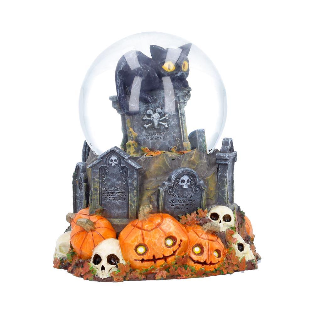 Halloween Black Cat Snow Globe Pumpkin Graveyard Skull Gothic Ornament