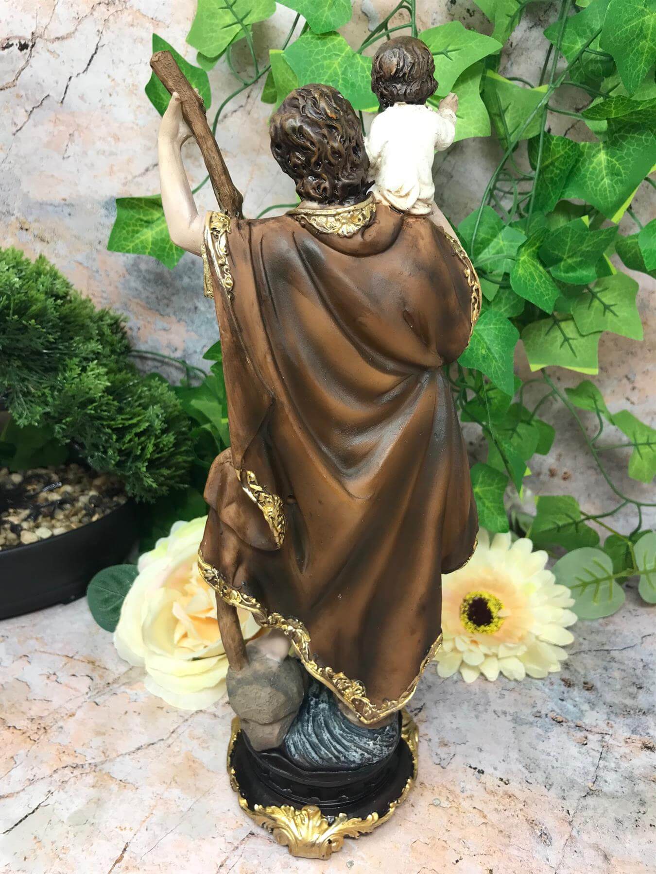 Statue of Saint Christopher and Baby Jesus Religious Ornament Figure Home Decor Sculpture for Home or Chapel-Osiris Craftworks