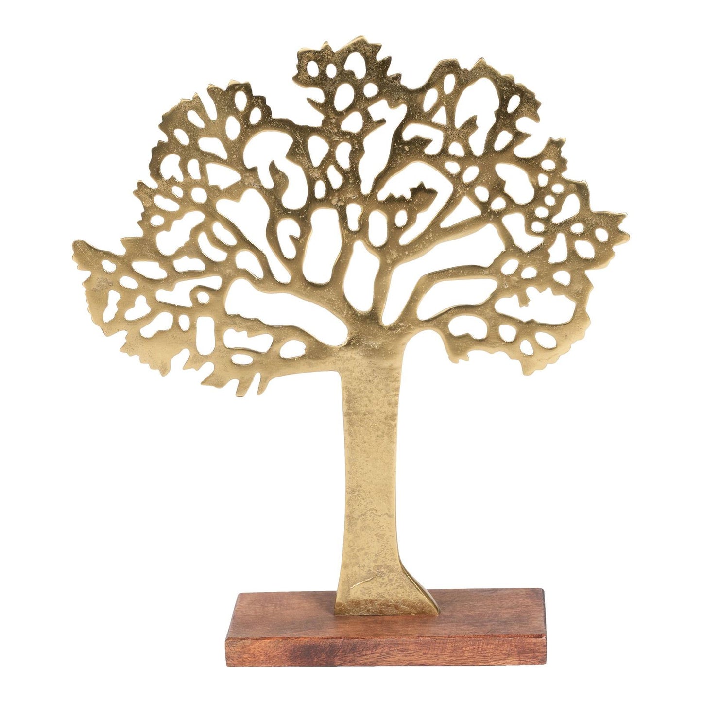 Gold Metal Tree Ornament - Decorative Tree of Life with Wooden Stand, Modern Decor