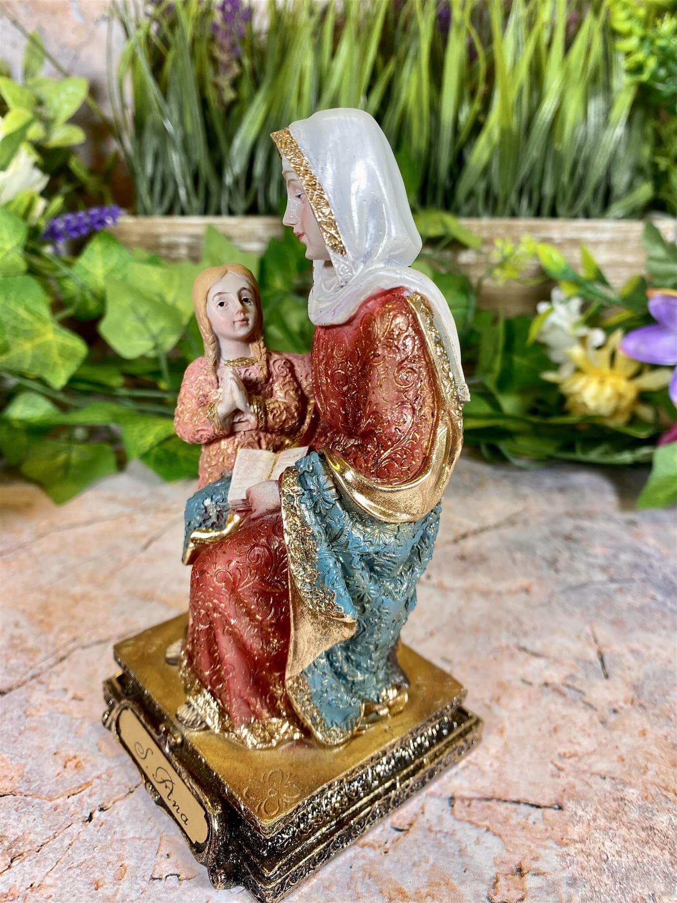 Saint Anne and Child Resin Figurine, Religious Statue, Patron Saint Decor, Inspirational Christian Art, Hand-Painted Family Sculpture-Osiris Craftworks